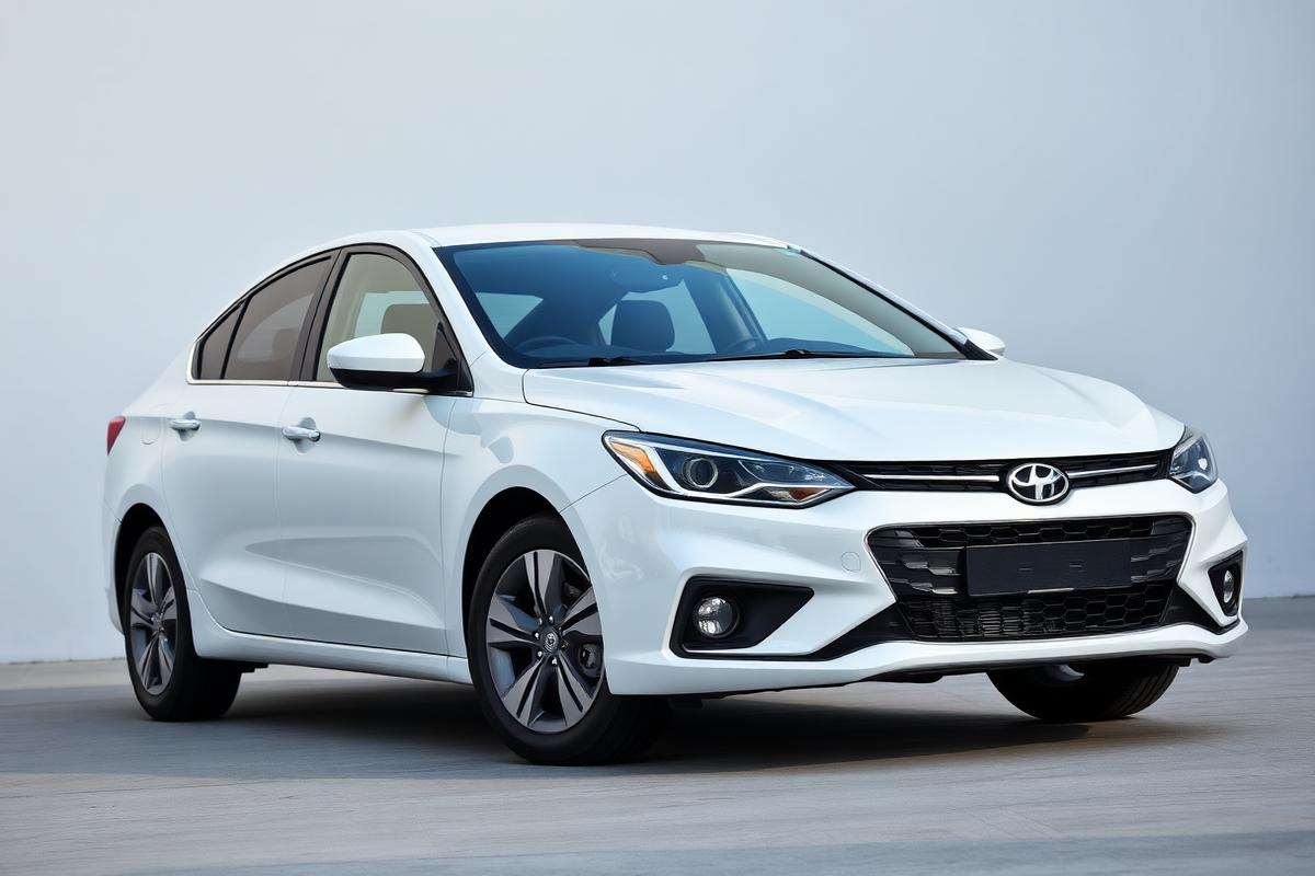 Clean white economy sedan rental car